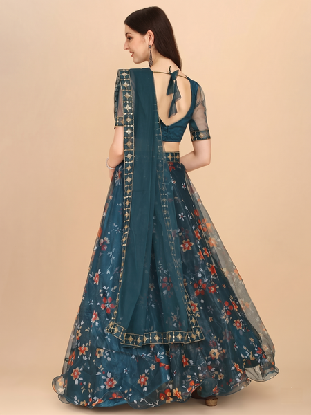 Embroidered Semi Stitched Lehenga Choli (Green)