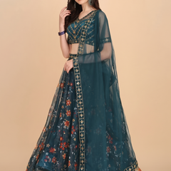 Embroidered Semi Stitched Lehenga Choli (Green)