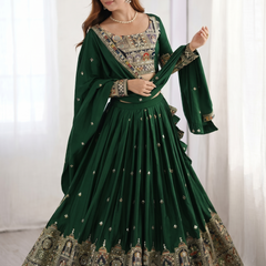 Embroidered Semi Stitched Lehenga Choli (Green)