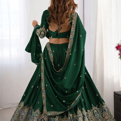 Embroidered Semi Stitched Lehenga Choli (Green)