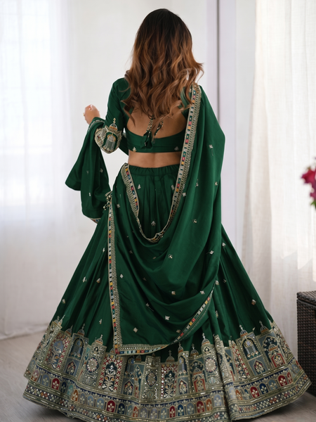 Embroidered Semi Stitched Lehenga Choli (Green)