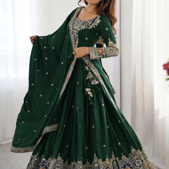 Embroidered Semi Stitched Lehenga Choli (Green)