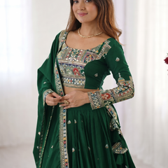 Embroidered Semi Stitched Lehenga Choli (Green)