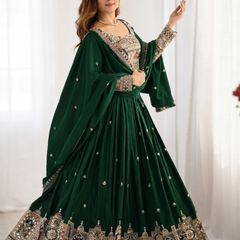 Embroidered Semi Stitched Lehenga Choli (Green)