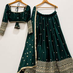 Embroidered Semi Stitched Lehenga Choli (Green)