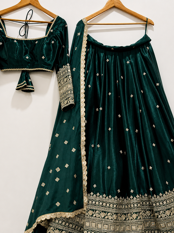 Embroidered Semi Stitched Lehenga Choli (Green)