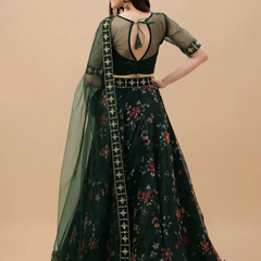 Embroidered Semi Stitched Lehenga Choli (Green)