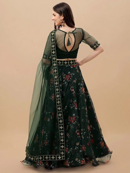 Embroidered Semi Stitched Lehenga Choli (Green)