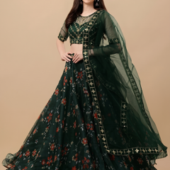 Embroidered Semi Stitched Lehenga Choli (Green)