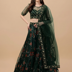 Embroidered Semi Stitched Lehenga Choli (Green)