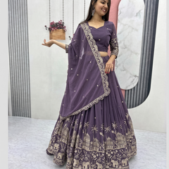 Embroidered Semi Stitched Lehenga Choli (Purple)