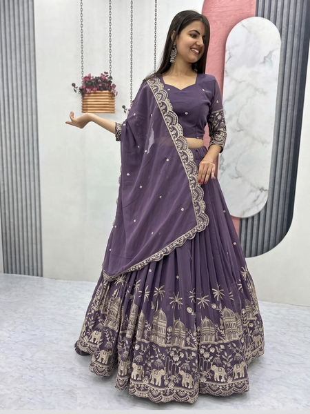 Embroidered Semi Stitched Lehenga Choli (Purple)