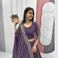 Embroidered Semi Stitched Lehenga Choli (Purple)