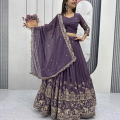 Embroidered Semi Stitched Lehenga Choli (Purple)
