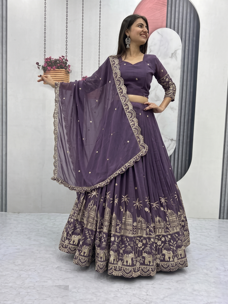 Embroidered Semi Stitched Lehenga Choli (Purple)