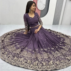 Embroidered Semi Stitched Lehenga Choli (Purple)
