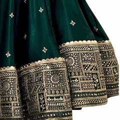 Embroidered Semi Stitched Lehenga Choli (Dark Green)