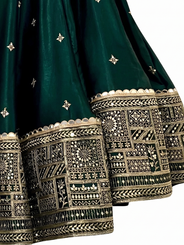 Embroidered Semi Stitched Lehenga Choli (Dark Green)