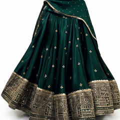 Embroidered Semi Stitched Lehenga Choli (Dark Green)