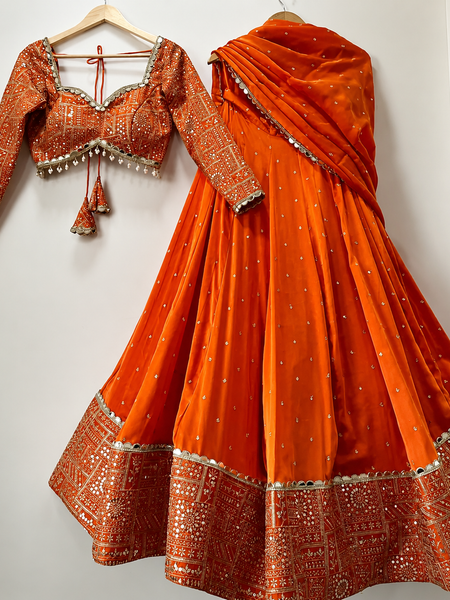 Embroidered Semi Stitched Lehenga Choli (Orange)