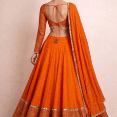 Embroidered Semi Stitched Lehenga Choli (Orange)