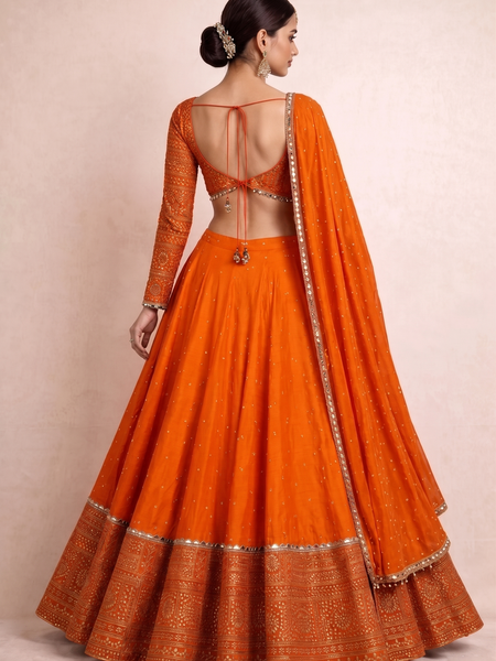 Embroidered Semi Stitched Lehenga Choli (Orange)