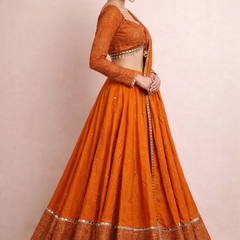 Embroidered Semi Stitched Lehenga Choli (Orange)