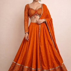 Embroidered Semi Stitched Lehenga Choli (Orange)