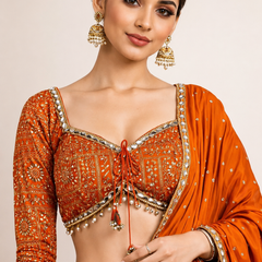 Embroidered Semi Stitched Lehenga Choli (Orange)