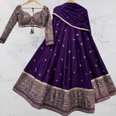 Embroidered Semi Stitched Lehenga Choli (Purple)