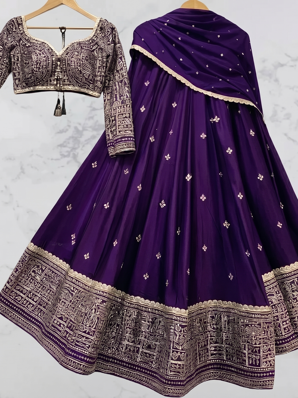 Embroidered Semi Stitched Lehenga Choli (Purple)