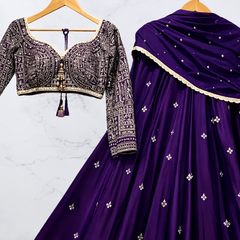 Embroidered Semi Stitched Lehenga Choli (Purple)