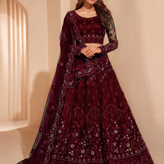 Embroidered Semi Stitched Lehenga Choli (Maroon)