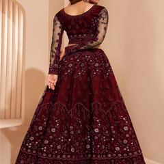 Embroidered Semi Stitched Lehenga Choli (Maroon)