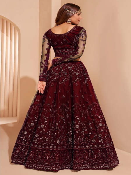 Embroidered Semi Stitched Lehenga Choli (Maroon)