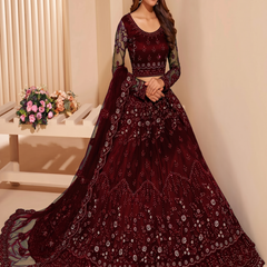 Embroidered Semi Stitched Lehenga Choli (Maroon)