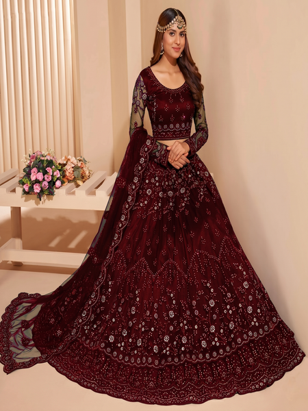 Embroidered Semi Stitched Lehenga Choli (Maroon)