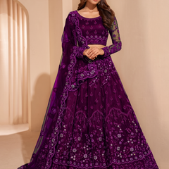 Embroidered Semi Stitched Lehenga Choli (Purple)