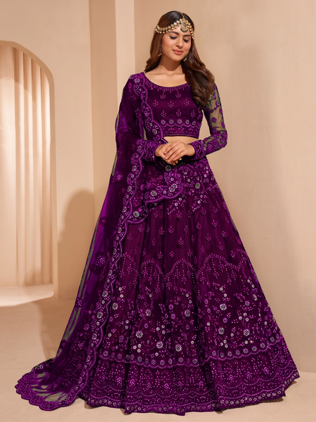 Embroidered Semi Stitched Lehenga Choli (Purple)