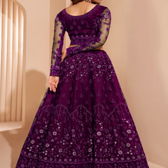 Embroidered Semi Stitched Lehenga Choli (Purple)