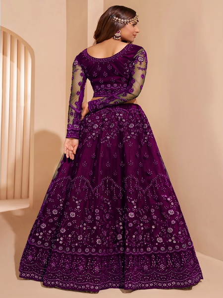 Embroidered Semi Stitched Lehenga Choli (Purple)