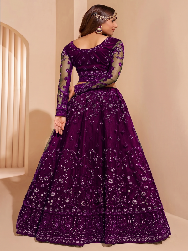 Embroidered Semi Stitched Lehenga Choli (Purple)