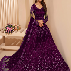 Embroidered Semi Stitched Lehenga Choli (Purple)