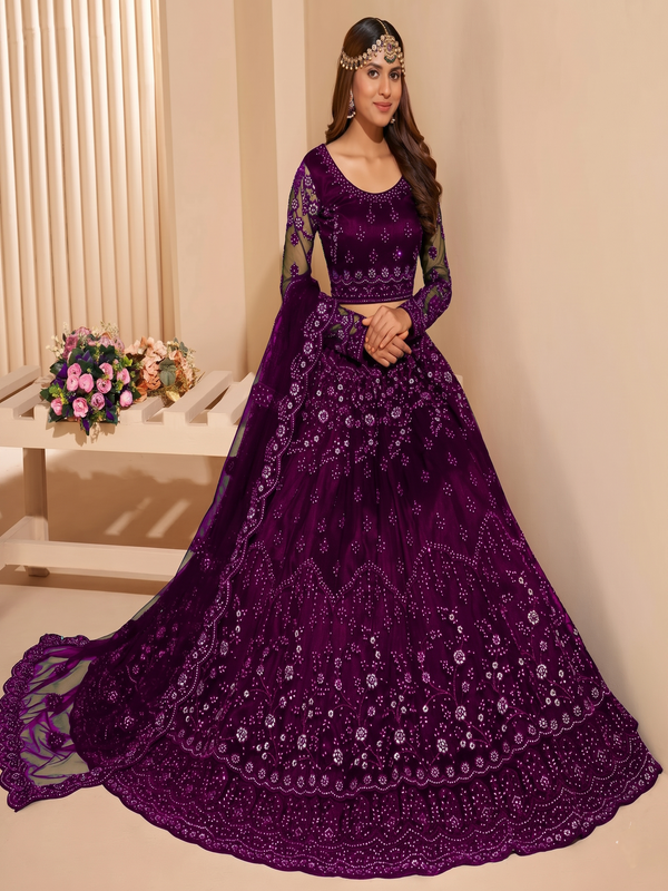 Embroidered Semi Stitched Lehenga Choli (Purple)