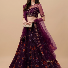 Embroidered Semi Stitched Lehenga Choli (Maroon)