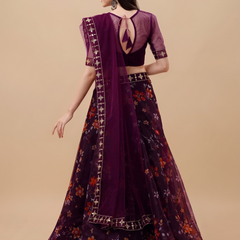 Embroidered Semi Stitched Lehenga Choli (Maroon)