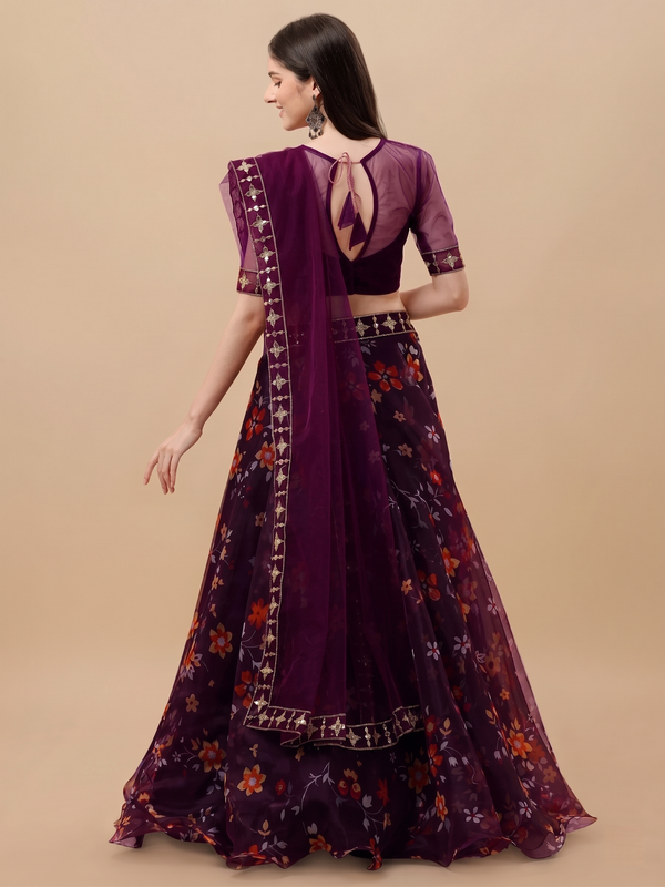 Embroidered Semi Stitched Lehenga Choli (Maroon)