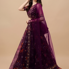 Embroidered Semi Stitched Lehenga Choli (Maroon)