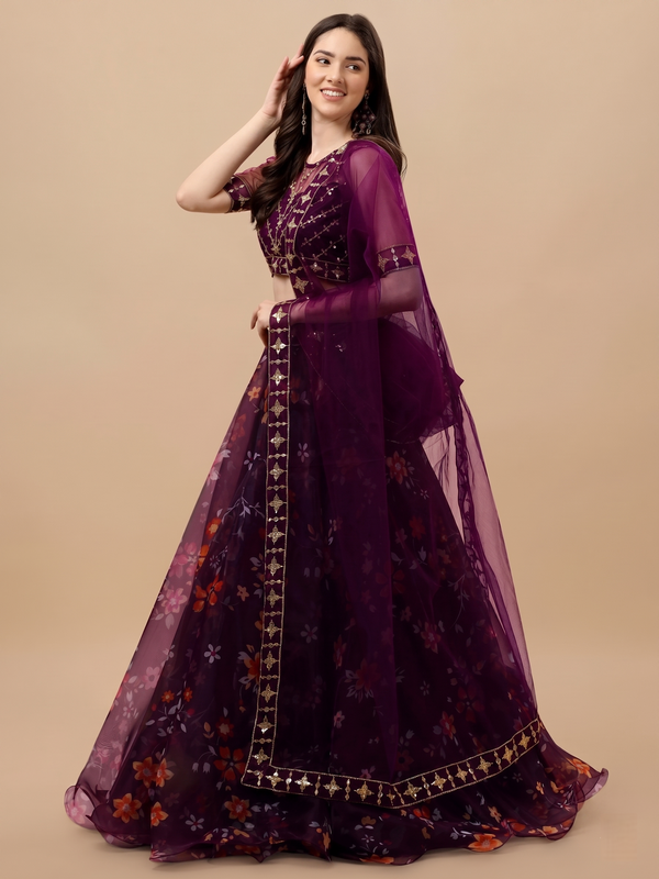 Embroidered Semi Stitched Lehenga Choli (Maroon)
