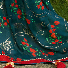 Rama Green Chiffon Floral Foil Print Saree